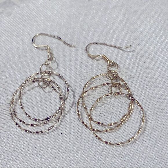 925 Sterling Silver Earrings Dainty Drop Dangle Circles 2” Gorgeous - Picture 1 of 3